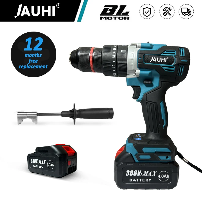 

JAUHI Electric Cordless Brushless Impact Drill Wireless Screwdriver Power Tools 13mm 20 Torque 125nm For Makita Li-Ion Battery