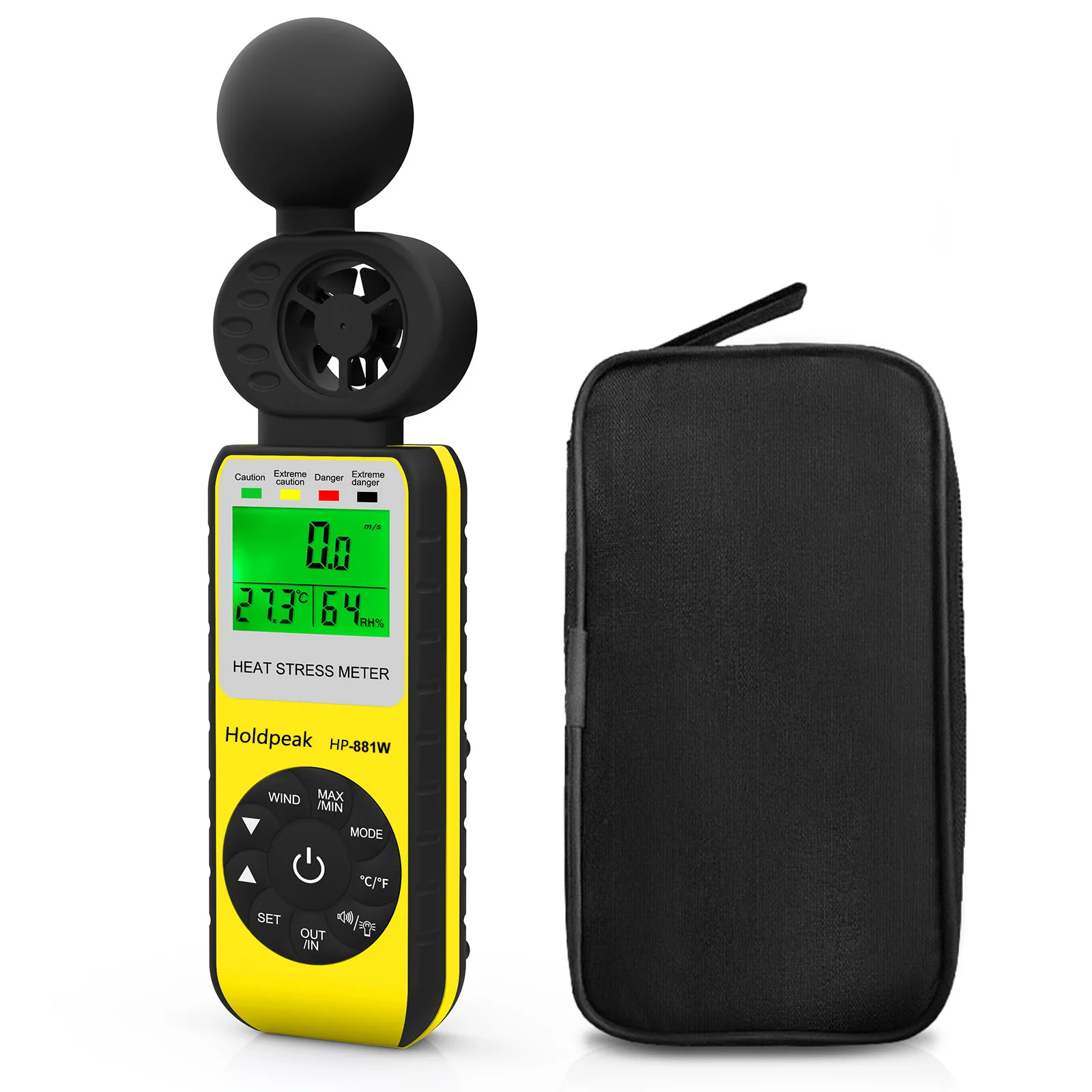 Digital Anemometer with WBGT Tester for Wind Speed, Heat Stress Meter, Air Temperature, Humidity, 4in 1, 0 ~ 30 m/s, 0 ~ 50 ℃