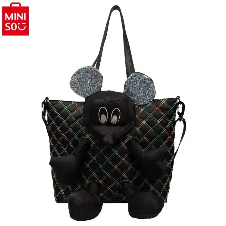 miniso-disney-diamond-mickey-cartoon-doll-leisure-large-capacity-travel-bag-student-nylon-single-shoulder-handbag