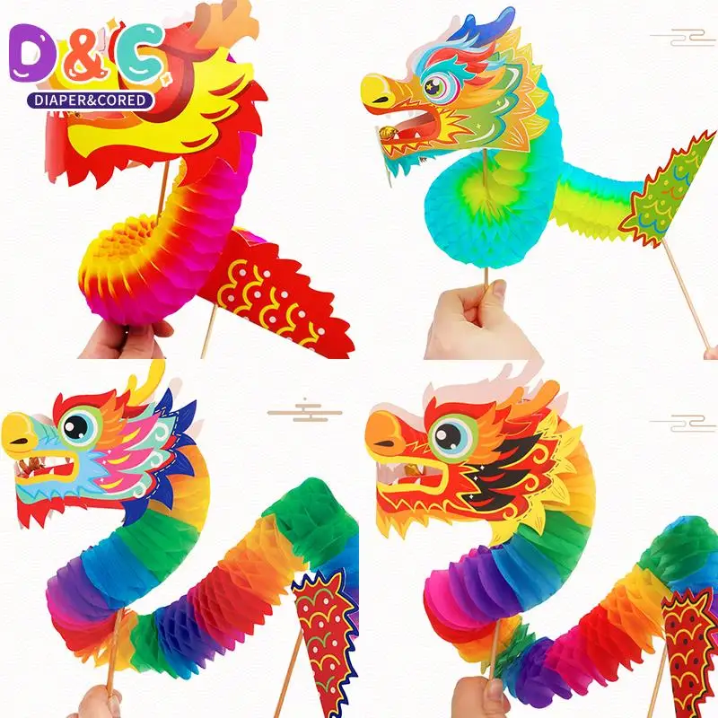 Nostalgia Children\'s Handmade DIY Creative Material Bag Puzzle Toys Chinese New Year Dragon Dance Paper Cutout Gift