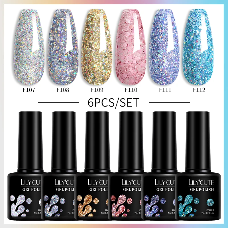 Description Picture 4 of itemLILYCUTE 6Pcs/Set 7ml Macaron Series Gel Nail Polish Glitter Semi Permanent UV LED Nail Art Gel Vernis Base Top Coat