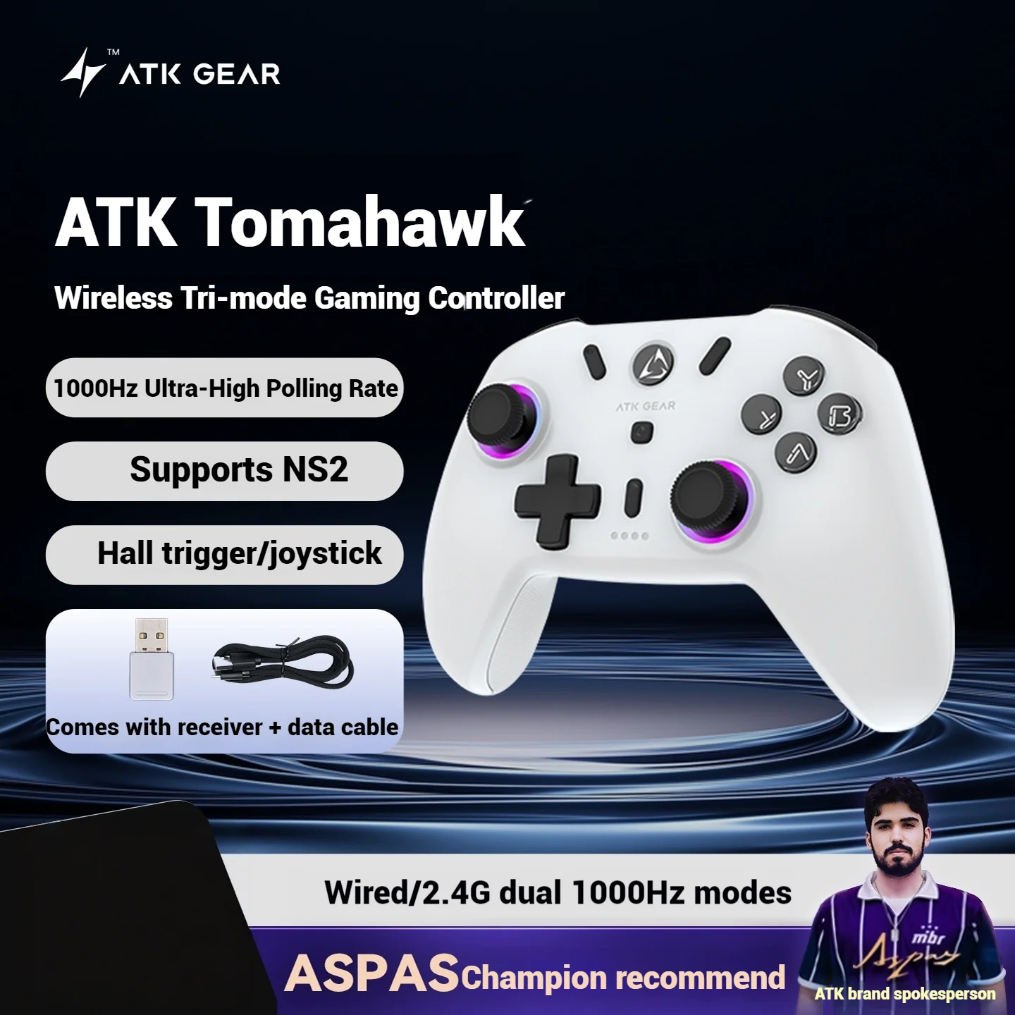 ATK Tomahawk Kablosuz Oyun Kumandası Üç Modlu 1000Hz Geri Dönüş Hızı Gamepad Switch2 Pc XBox NS2 Android IOS Hall Rocker/Trigger için