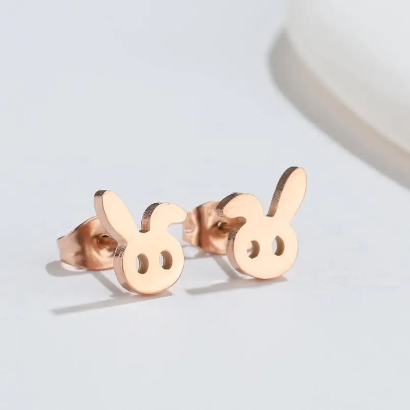 Kaninchen und Karotten asymmetrische Ohrringe für Mädchen niedlichen Tier Hase Dinosaurier Edelstahl Ohr Piercing Ohr stecker Ohrringe Schmuck – Detail 5