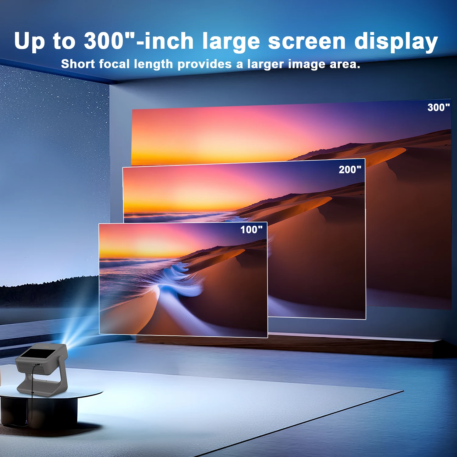 안드로이드 12 7인치 1080P 4K 프로젝터 자동 초점 180 ° 회전형 WiFi BT5.0 HDMI USB