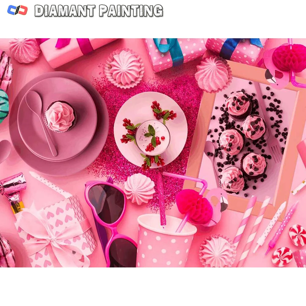 5D New Art Diamond Painting Cake Picture Strass Pink Diamond Ricamo Dessert Scenario Trapano Completo Mosaico Cucina Home Decor
