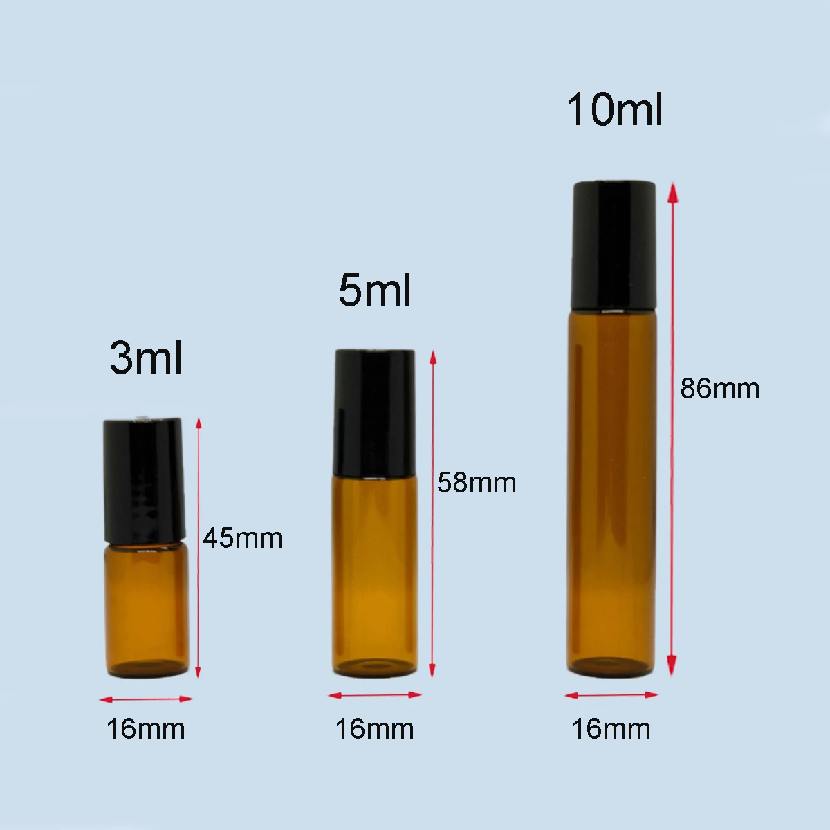 20/30/50/100pcs 3ml 5ml 10ml Amber Thin Glass Roll on Bottle Refillable Sample Test Essential Oil Vials Roller Metal Ball