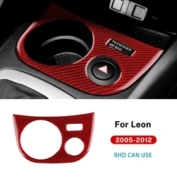 Premium Real Soft Carbon Fiber Car Cup Holder Panel Sticker Accessory - Seat Leon 05 - 12 (Right Hand Drive Red)