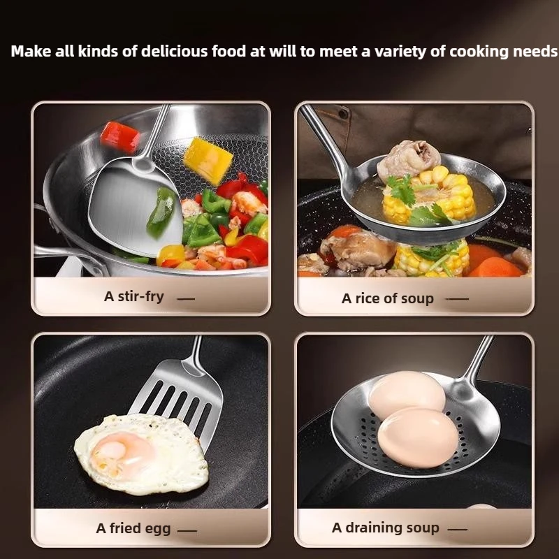 Stainless Steel Wok Spatula and Ladle Set - Premium Cooking Utensils & Kitchen Accessories