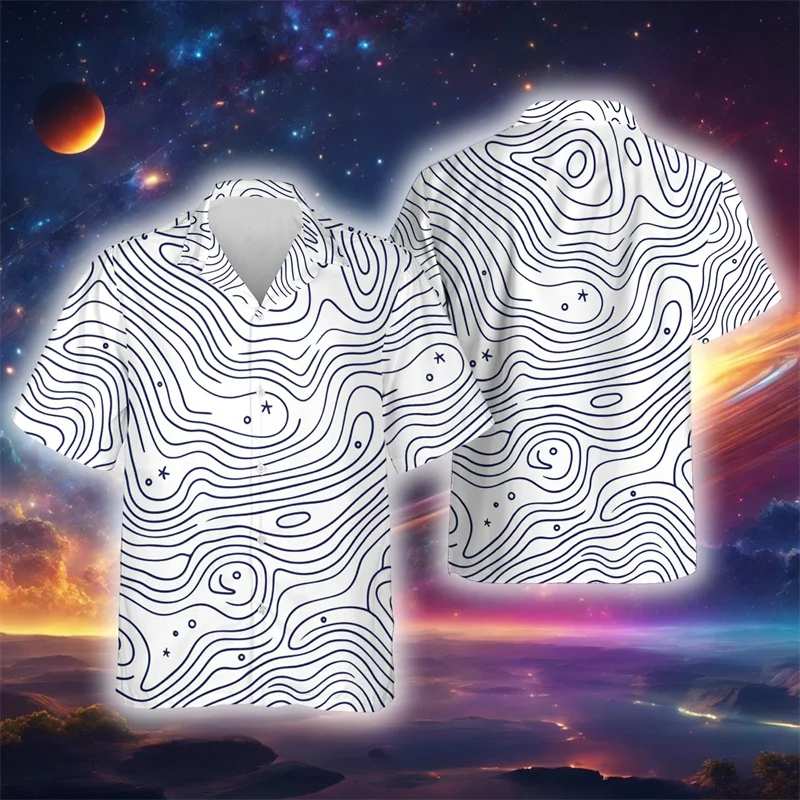 thumbnail image 1 of Camisa hawaiana con estampado 3D de estrellas abstractas y luna para hombre y mujer, blusa hawaiana de manga corta con solapa y estampado de planetas espaciales de estilo Harajuku, 1 of 5
