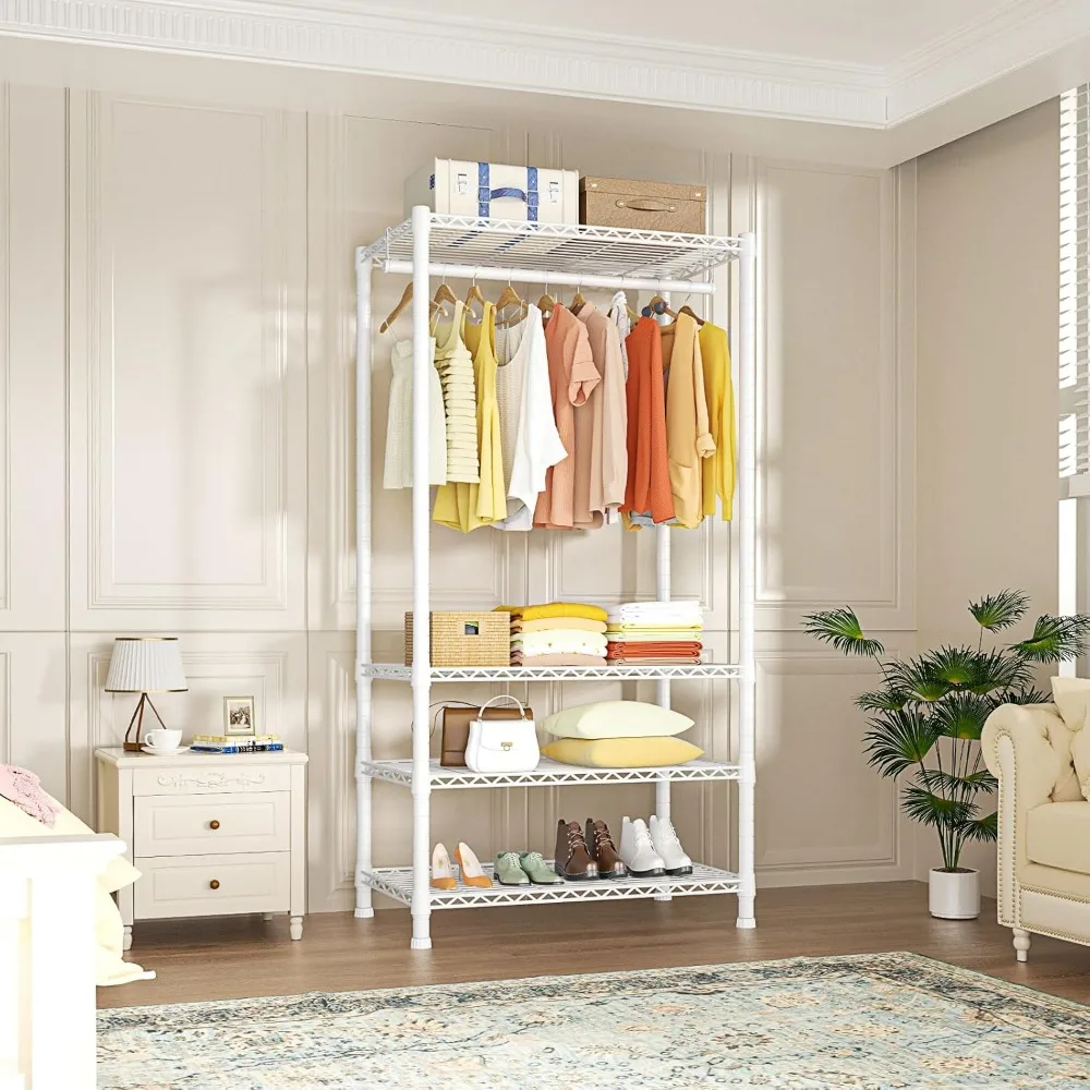 4-Tier Freestanding Garment Rack Suit for Small Space and Corner, Closet Organizer System Portable Closet Wardrobe 2