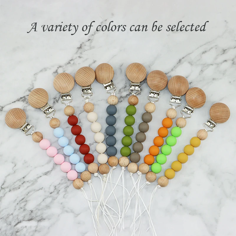 Modabebe Silicone Pacifier Chain BPA Free Baby Pacifier Anti-Drop Chain Wood Bead Pacifier Clips Dummy Chain 2