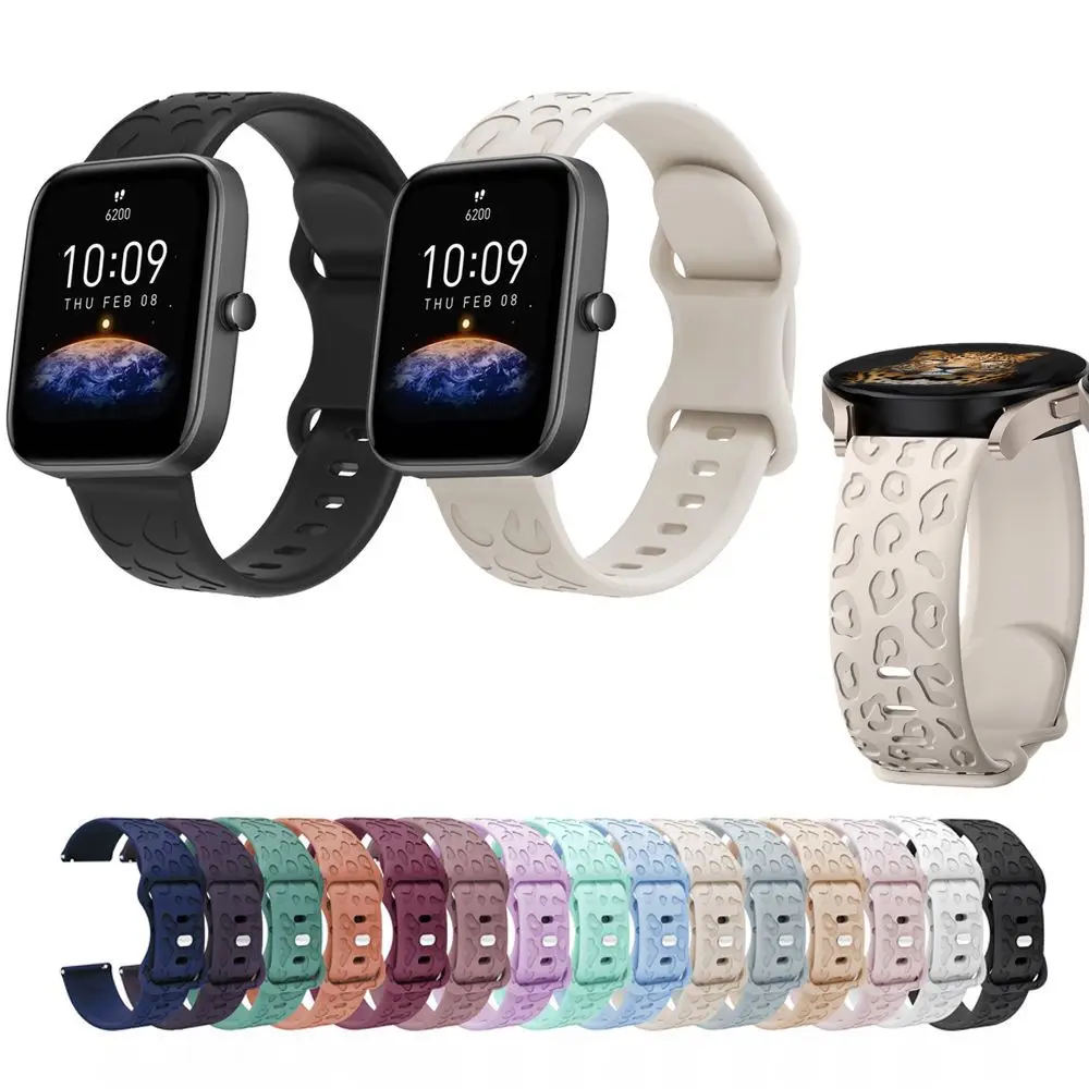 20mm 22mm Leopard Silicone Strap Engraved Band For Huami Amazfit Bip 5 / Bip 3 Pro / Bip Lite S U Pop / GTS 2 3 4 Mini