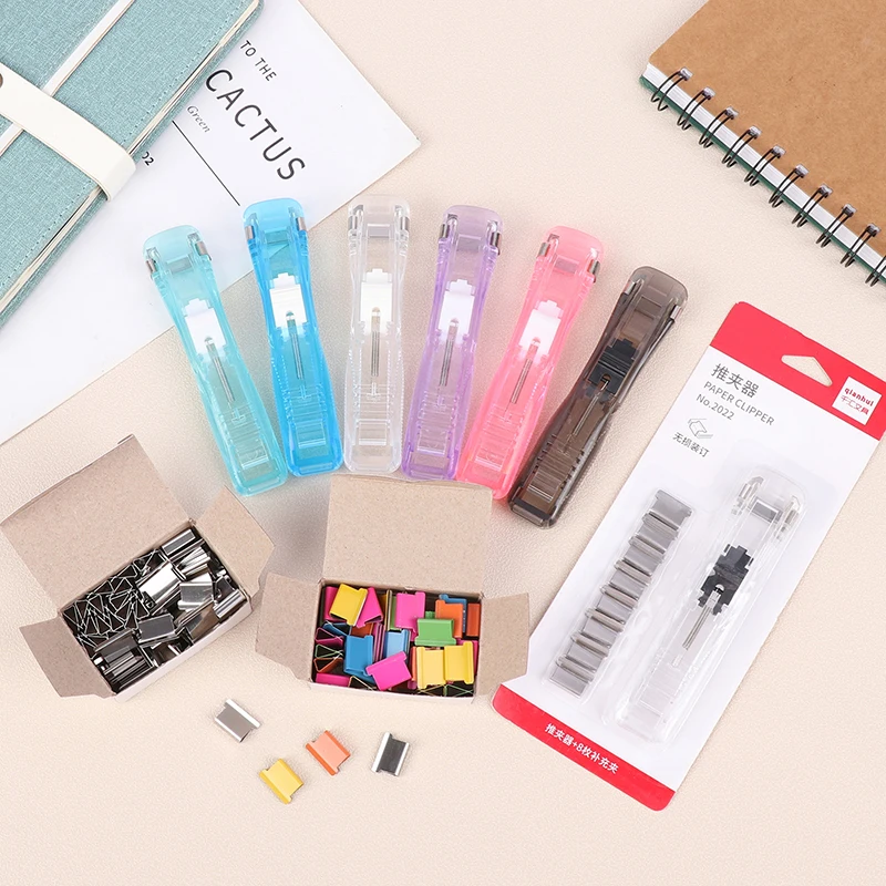 

Transparent Stapler Binder Clip Book Paper Push Clip Dovetail Clip School Supplies Office Accessories