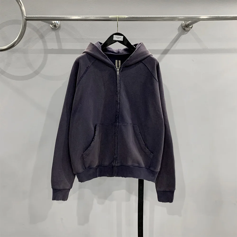 

2024 Dark New Tie Dyed Old Purple Retro Zipper Hooded Coat Sweater Hoodie sweatshirts streetwear men