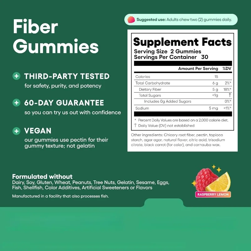 Physician's Choice Fiber Gummies for Digestive Health&Regularity-Raspberry Lemon Flavor Natural Chicory Root Prebiotic Fiber60CT