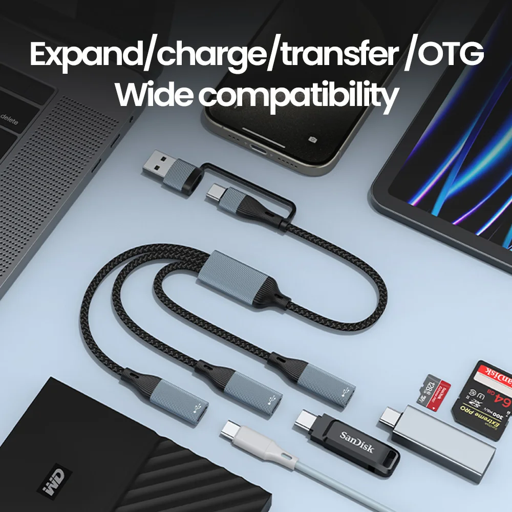 Olaf Hub USB 유형 C-3 포트 USB C 분배기 확장 도킹 스테이션 읽기 카드 데이터 전화 PC 노트북 용 OTG 어댑터 케이블
