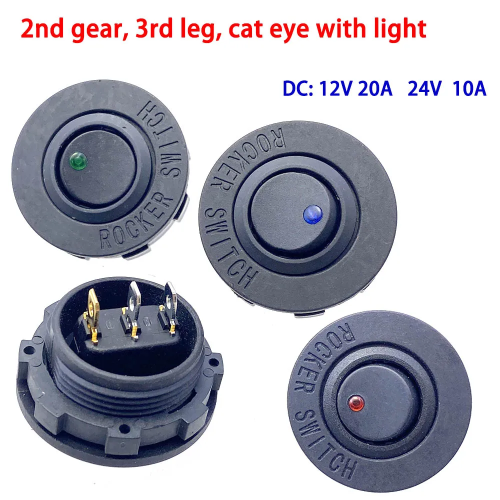 3-Pin Round Rocker Toggle Switch with LED Illumination ON/OFF 12V-24V DC for Car, Truck, Golf Cart Dashboard Panel (Red, Blue, Green)