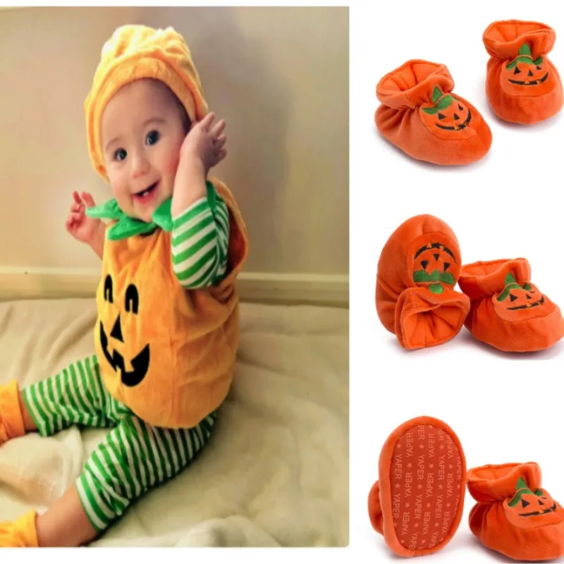 

2023 Brand New Halloween Pumpkin First Walkers Toddler Baby Girls Boys Casual Crib Shoes10-12CM Cotton Elastic Waist Soft Shoes