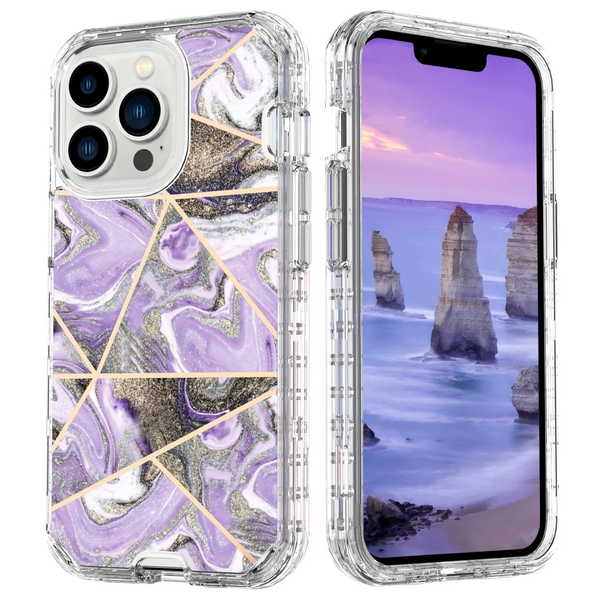 Luxury 3-in-1 Plating Marble Phone Case - Heavy Duty Shockproof Cover