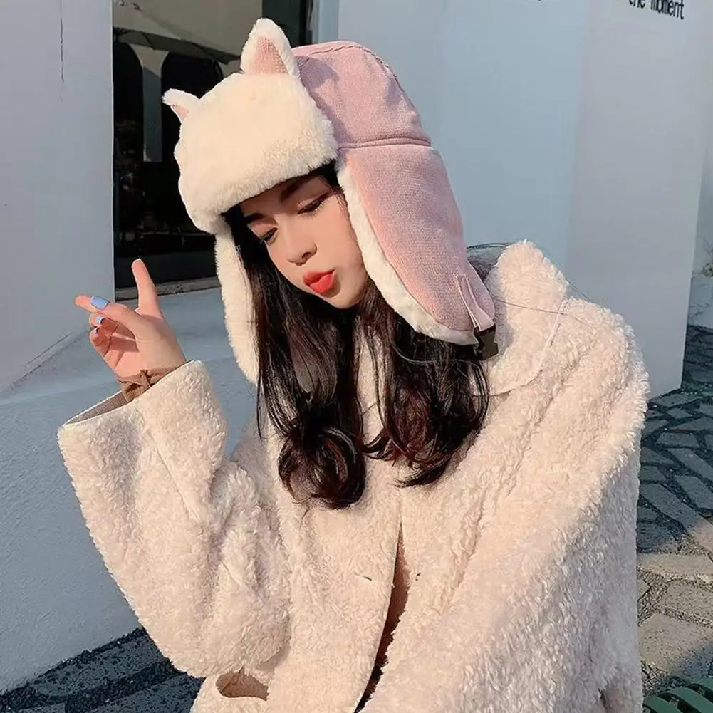 New Lovely Cat Ears Hat Korean Style Cute Autumn And Winter Cycling Windproof Earmuffs Cold Warm Cotton Hat Lei Feng Women