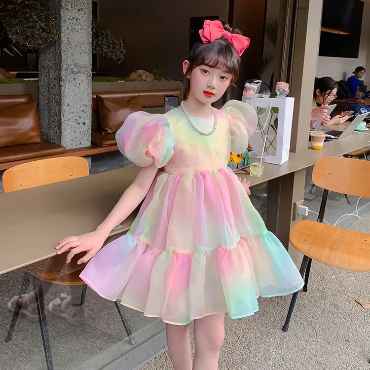 Modern Stylish Kids Rainbow Dress for Girls Tutu Ball Gown Party
