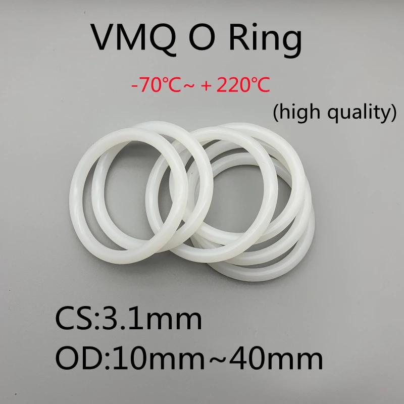 

100Pcs Silicone VMQ O Ring Sealing Gaskets CS 3.1mm OD 10mm~40mm White Silicone Rubber Ring FoodGrade Nontoxic Waterproof Washer
