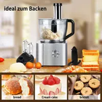 Système de cuisine professionnel 1100W, robot culinaire multifonctionnel 11 en 1 avec bol de 3,2 L + broyeur/mixeur/chopper de 1,5 L Compact argent 4