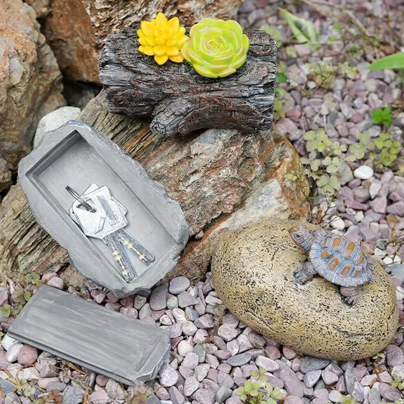 Hide A Key Rock Fake Rock Log Turtle Statue Key Hider Realistic Stone Door Key Box Decorative Weather Resistant Outside Key