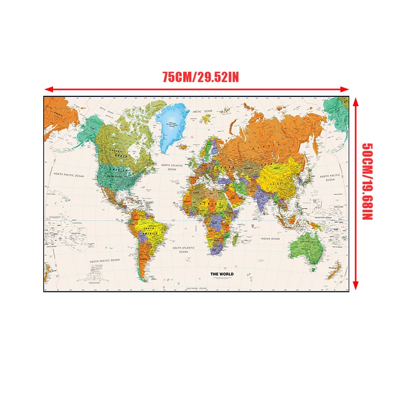 The World Map 75*50cm Vintage Canvas Painting Fabric Card Wall Art Poster School Supplies Room Home Decorative Hanging Picture