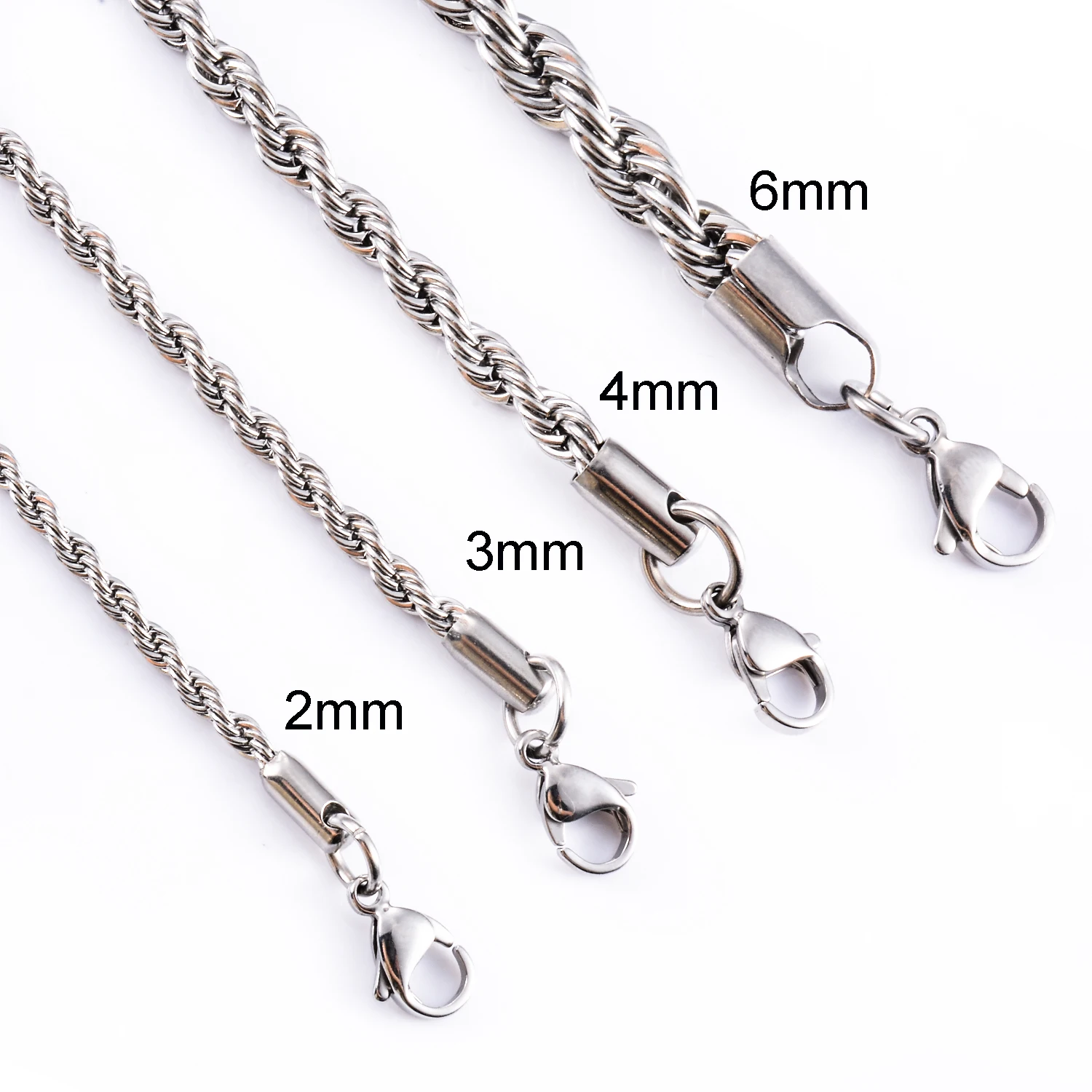 2/3/4/5/6mm Stainless Steel Twisted Rope Chain Silver/Gold Color Bracelet 3cm Extension for Men Women Jewelry Chains rope bracelet chain bracelet stainless steel bracelet