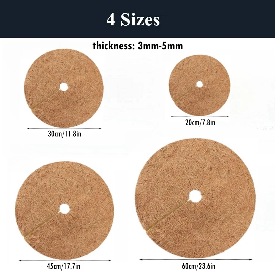 천연 코코 코아 섬유 나무 멀치 링 보호대, 실내 야외 디스크 식물 커버 화분용 유기농 매트, 20 cm, 30 cm, 45 cm, 60cm, 4 개