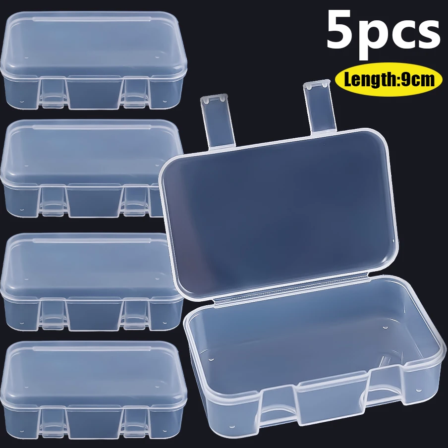 5pcs 9cm Length Large Transparent Storage Boxes Containers with Lids Small Clear Plastic Box for Bank Card Jewelry Packaging