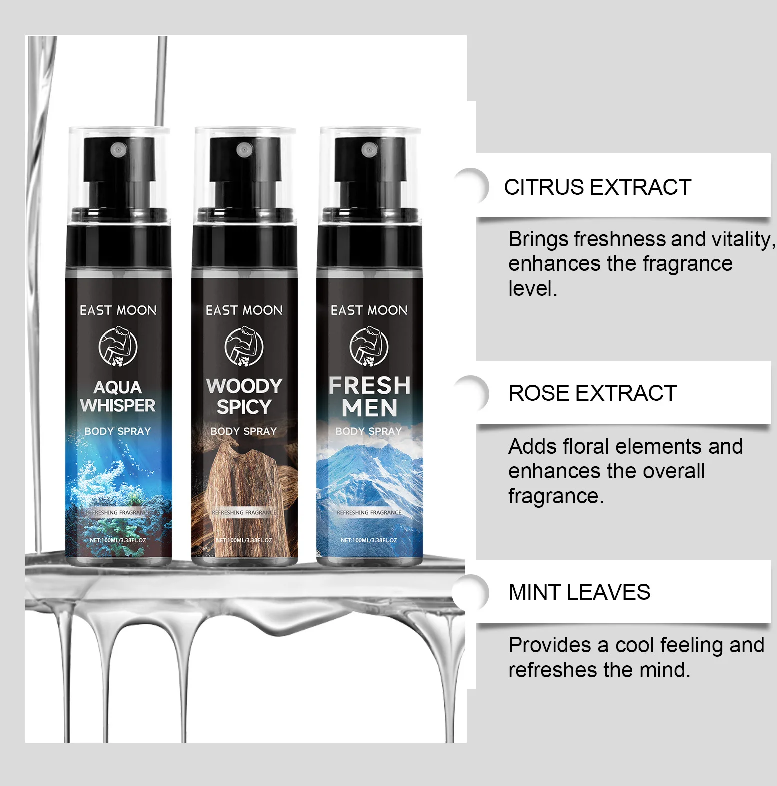 Men's Body Spray Series Refreshing Sweat-removing and Long-lasting Fragrance Portable Elegant and Fresh Niche Deodorant for Men