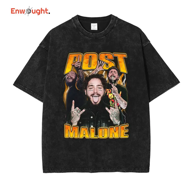 

Post Malone T Shirt Hip Hop Rapper Austin Richard Post Vintage Washed Tops Tees Oversized T-shirt Old School Short Sleeve Men