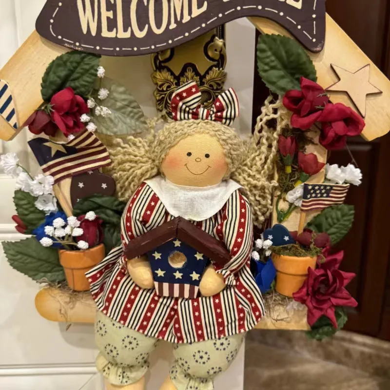 Creative doll pendant Pendant Door decoration Pastoral style straw woven children's room cute wall decoration