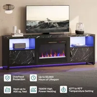 70 in. Black Marble LED TV Stand Fits TV's Up to 75 in. Entertainment Center with Fireplace and Cabinets 4