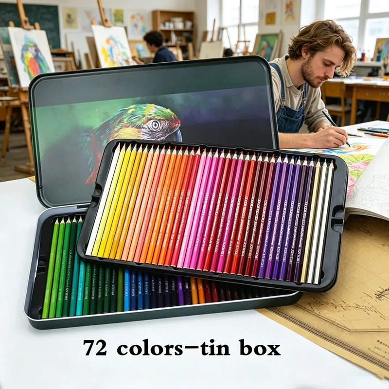 12-72색 유성 색연필, 그림 그리기, 스케치 및 페인팅용 목재 아티스트 연필, 학교 미술 용품