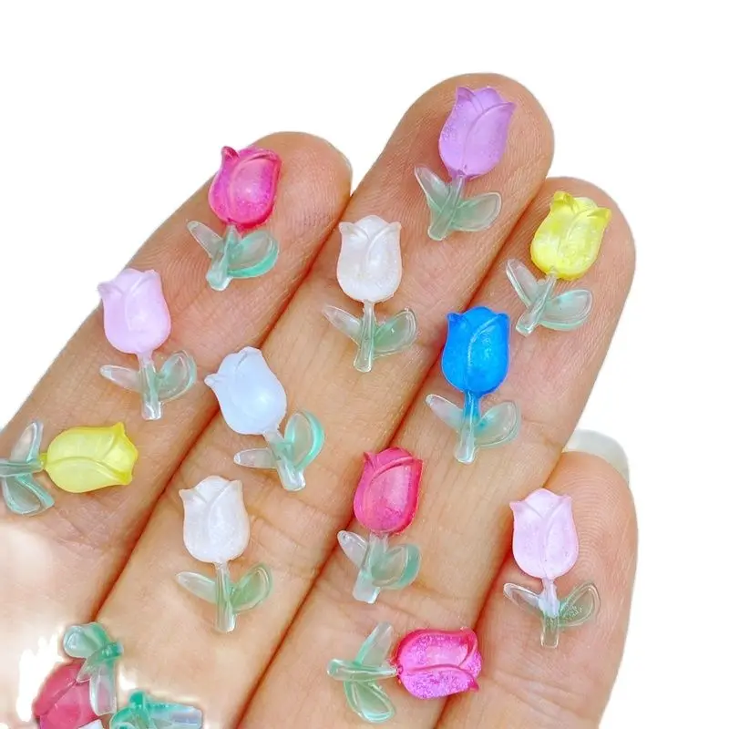 50 Stück neue süße Harz Mini 7*13mm glänzende Rosen knospe Serie flache Rückseite Maniküre Teile Verzierungen für Haars chleifen Zubehör – Detail 4