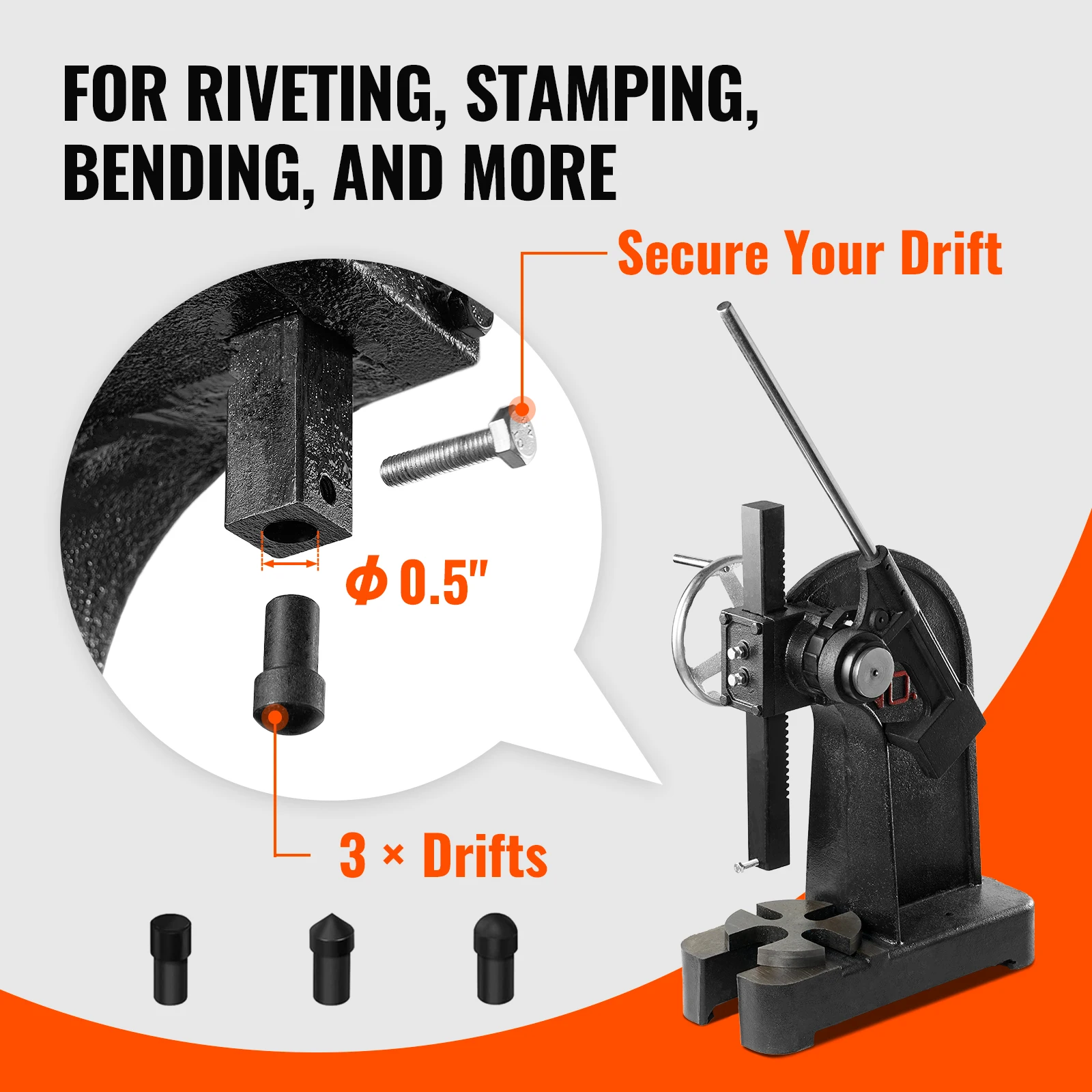 SucceBuy Arbor Press 3T Ratchet Type Arbor Press Leverage with Handwheel Cast Iron Manual Desktop Punch