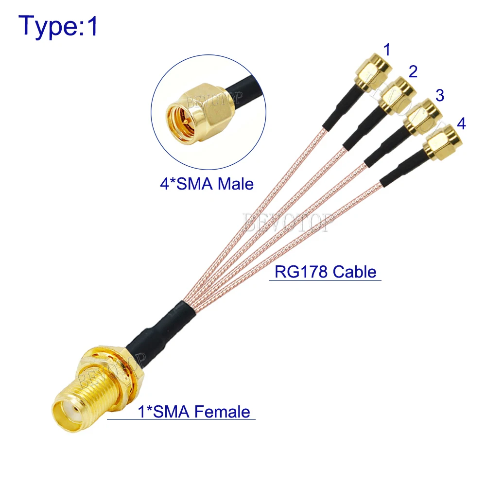 Pigtail Jumper, Fêmea para 4x SMA macho