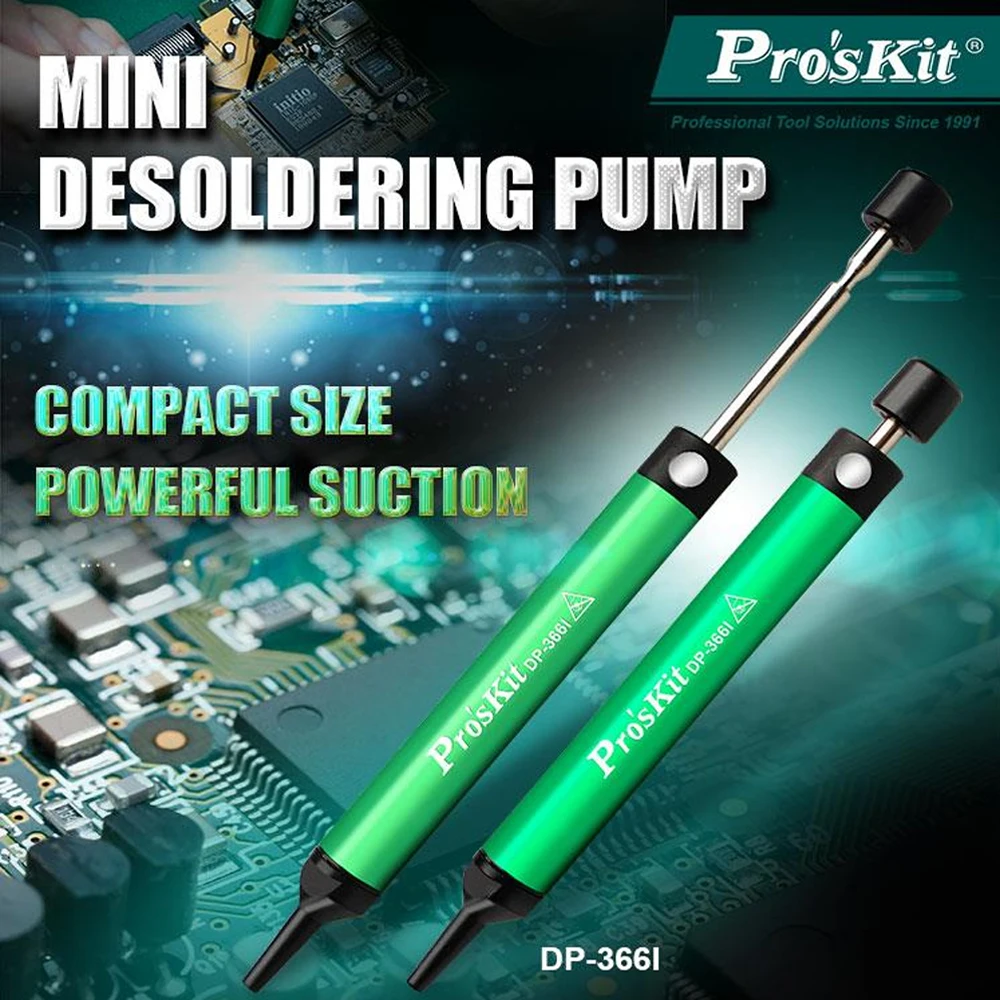 Pro'sKit DP-366I Mini aluminum alloy tin sucker Anti-static Desoldering Pump Compact Size Powerful Suction desoldering suction pump desoldering pump tin pump electrothermal solder sucker desoldering tool
