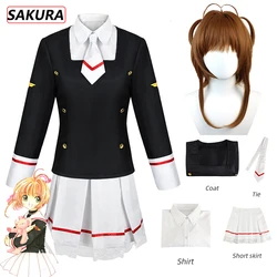 Anime Card Captors Sakura KINOMOTO SAKURA Cosplay Costume Aldult Woman Cute Loli Sailor JK Uniform Skirts Shirt Tie Wig Suit