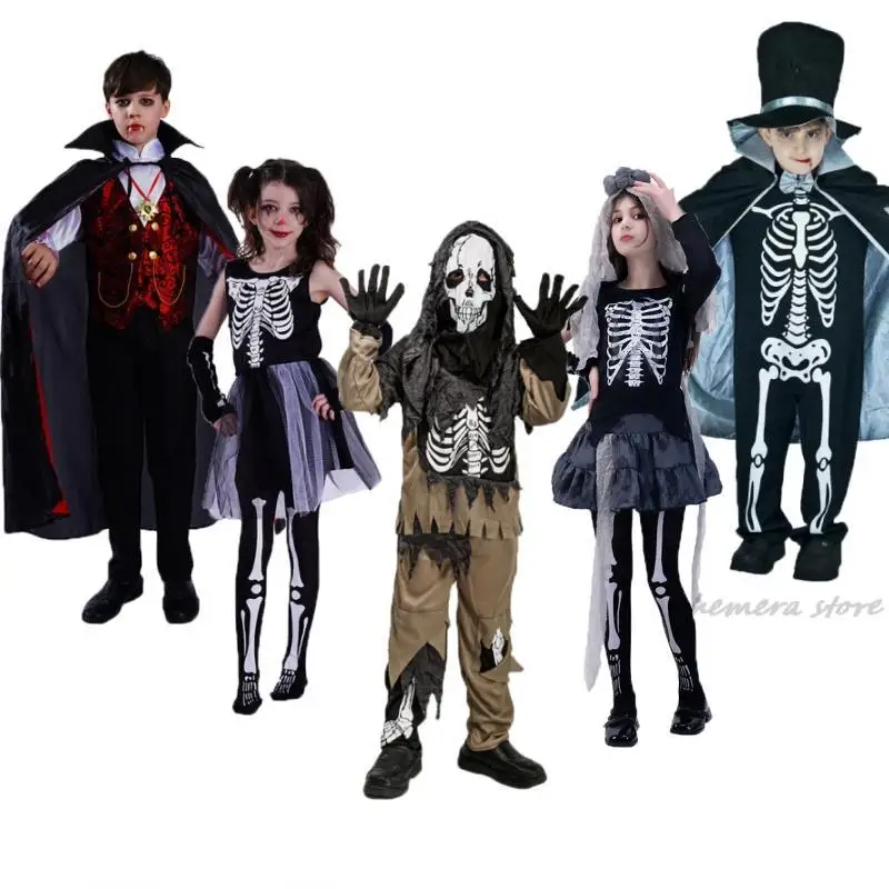 

Kids Halloween Skeleton Living Dead Zombie girls Costume Cosplay Child Swamp Bloody Skull Monster Carnival Party Deluxe Costumes