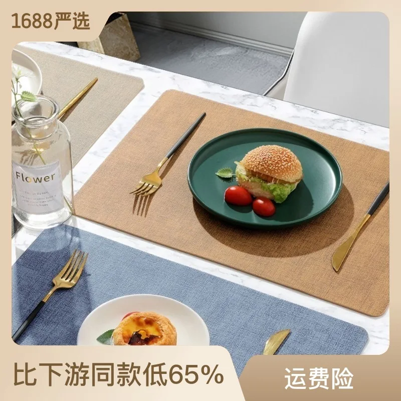 

Nordic Ins Simple Table Mat Leather Placemat Double Sided Creative PU Western Placemat Rectangular Waterproof Heat Insulation