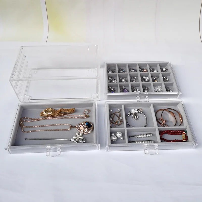 Clear Acrylic Jewelry Box Jewellery Organiser Case with 3 Drawers for  Earring Bangle Bracelet Necklace Rings with Velvet Lining _ - AliExpress  Mobile