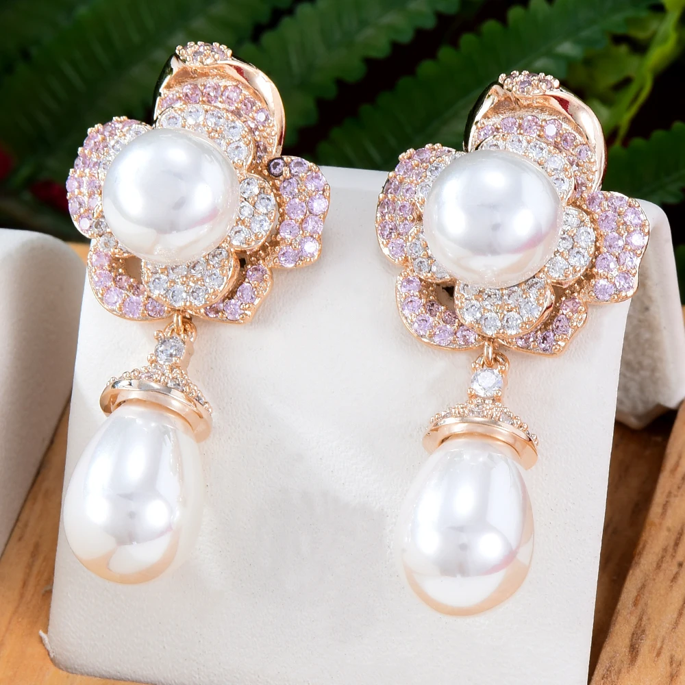 

Siscathy New Luxury Gemstone Imitation Pearl Earrings For Women Wedding Party Indian Dubai Bridal Jewelry boucle d'oreille femme