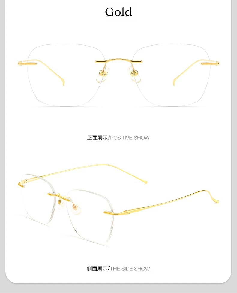 YIMARUILI Mode Ultra-licht Dekorative Brillen Frauen Reinem Titan Retro Quadrat Optische Verordnung Randlose Brille Männer 8978 – Detail 8