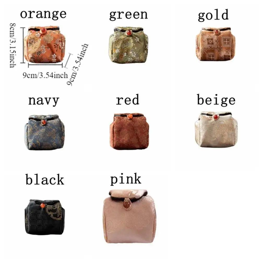 Retro Brocade Tea Bag Brocade Fabric Portable Tea Cozies Entangled Lotus Pattern Thickened Pot Bag Camping