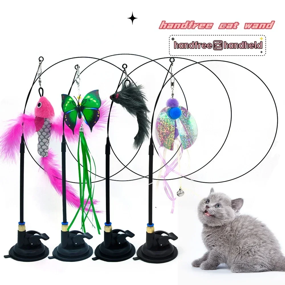 

Pet Cat Toy Cat Wand Fluffy Feather with Bell Sucker Cat Stick Toy Interactive Toys for Cats Kitten Hunting Exercise Pet Product