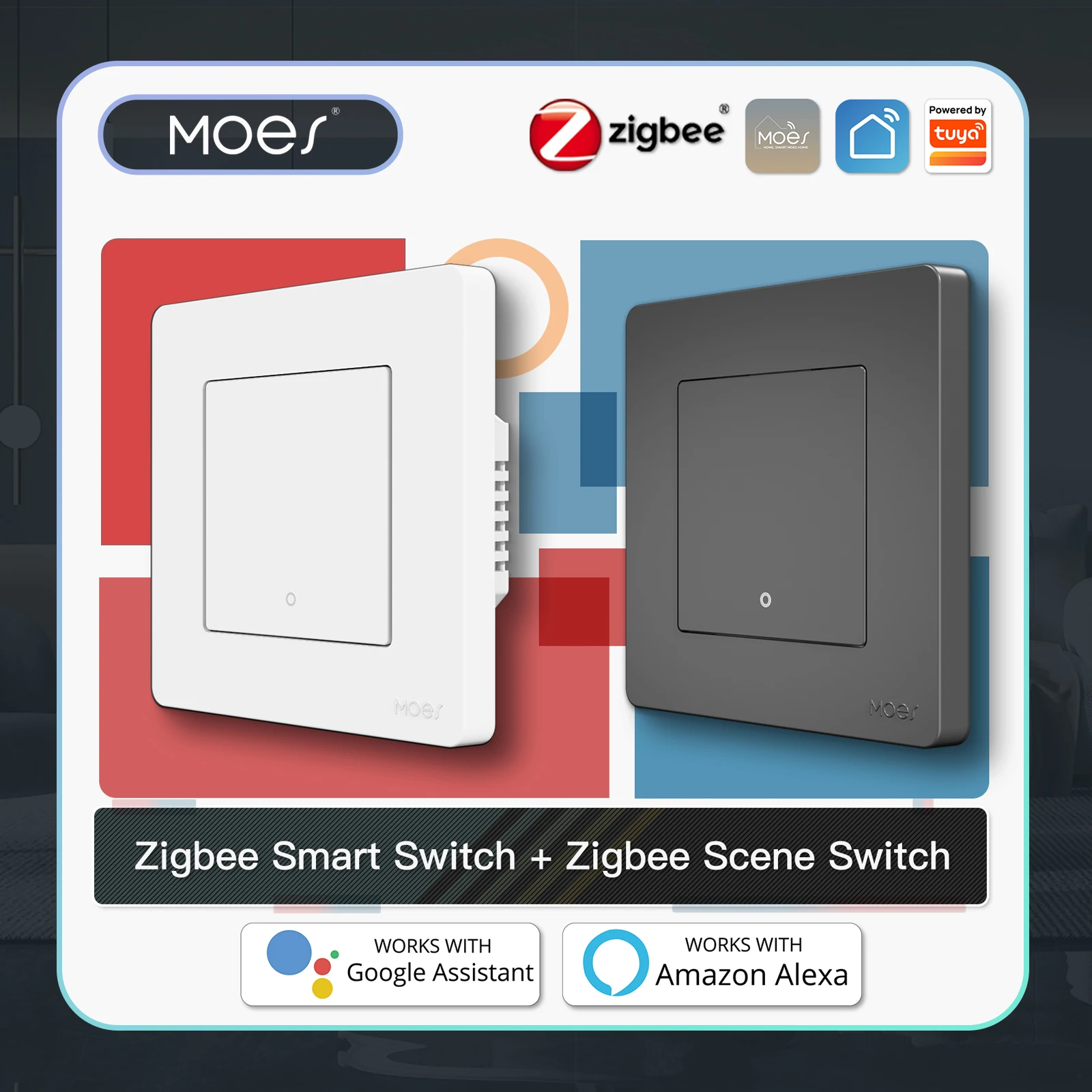 MOES Smart Light Switch Tuya ZigBee Star Ring Series No Neutral Wire No